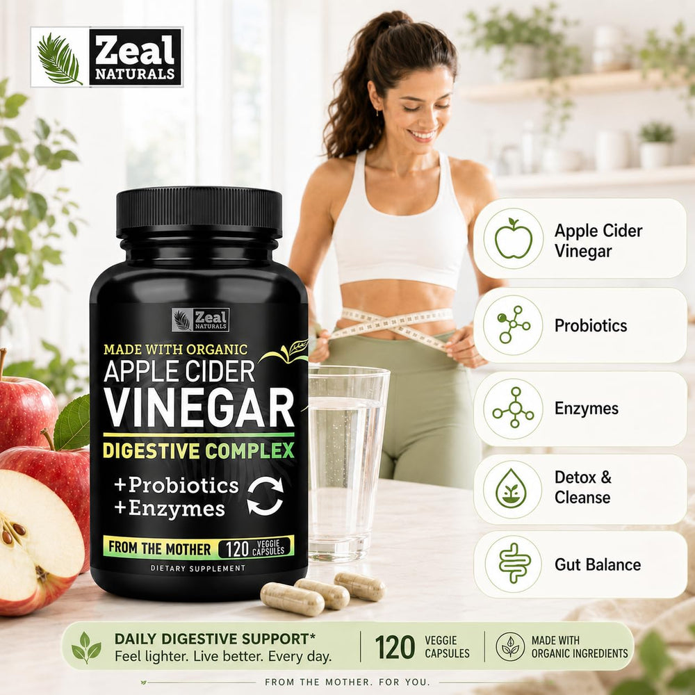 Zeal Naturals etiqueta informativa con dosis y certificación GMP visible