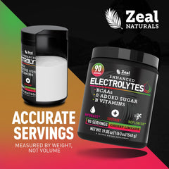 Zeal Naturals etiqueta nutricional con lista de electrolitos y vitaminas visible