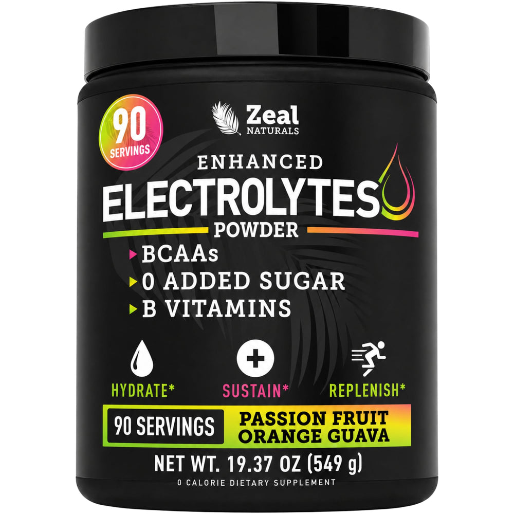 Zeal Naturals frasco frontal mostrando envase y sabor tropical, útil para identificar producto