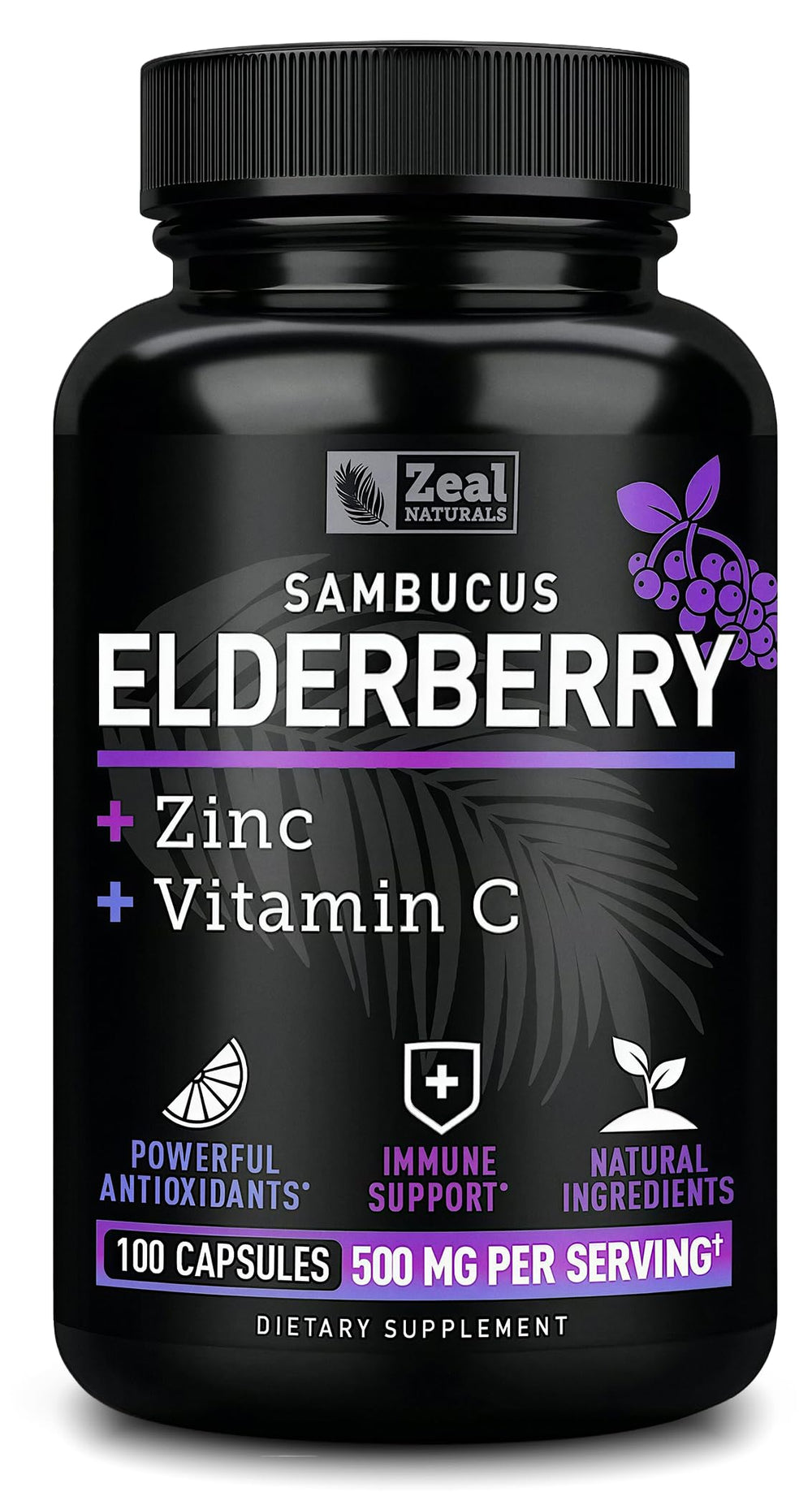 Zeal Naturals frasco delantero mostrando etiqueta y beneficios