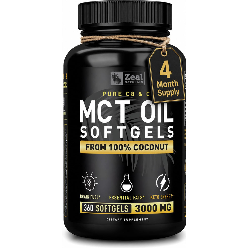 Zeal Naturals frente del envase mostrando 360 softgels y claridad de etiqueta