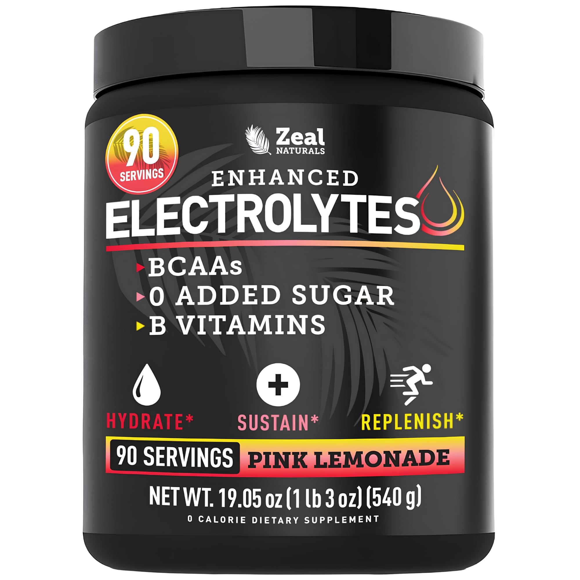 Zeal Naturals envase frontal mostrando sabor pink lemonade y beneficios