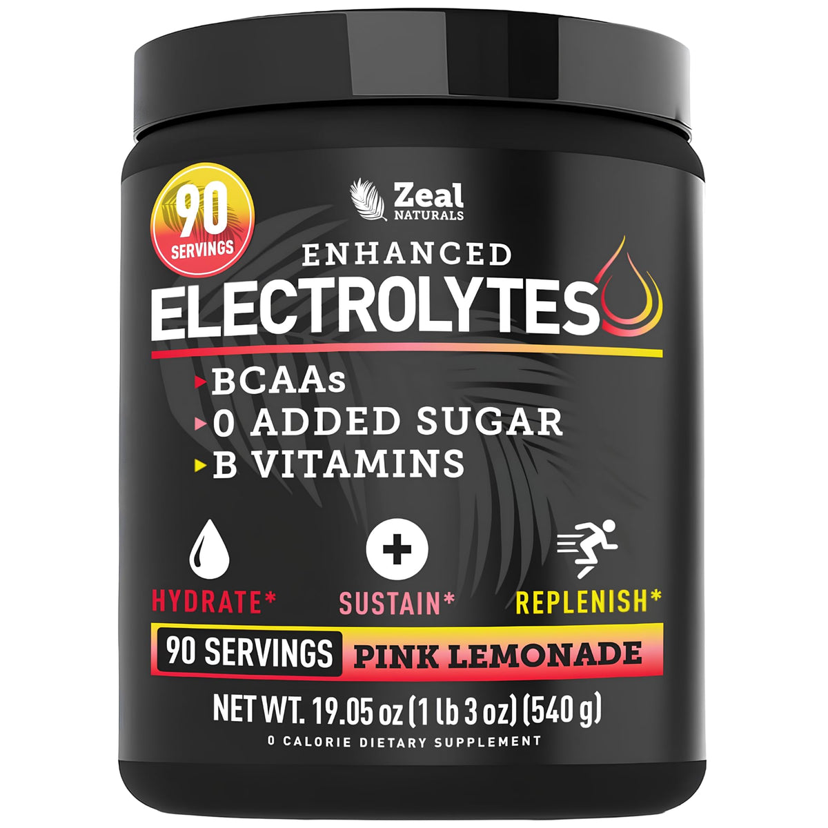 Zeal Naturals envase frontal mostrando sabor pink lemonade y beneficios