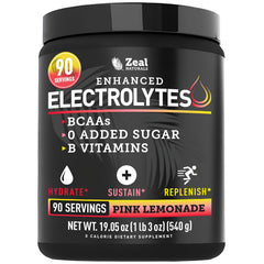 Zeal Naturals envase frontal mostrando sabor pink lemonade y beneficios