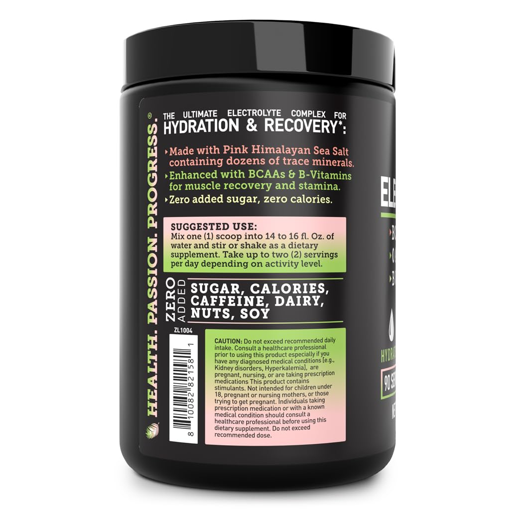 Zeal Naturals etiqueta con lista de electrolitos, BCAA y vitaminas B clara