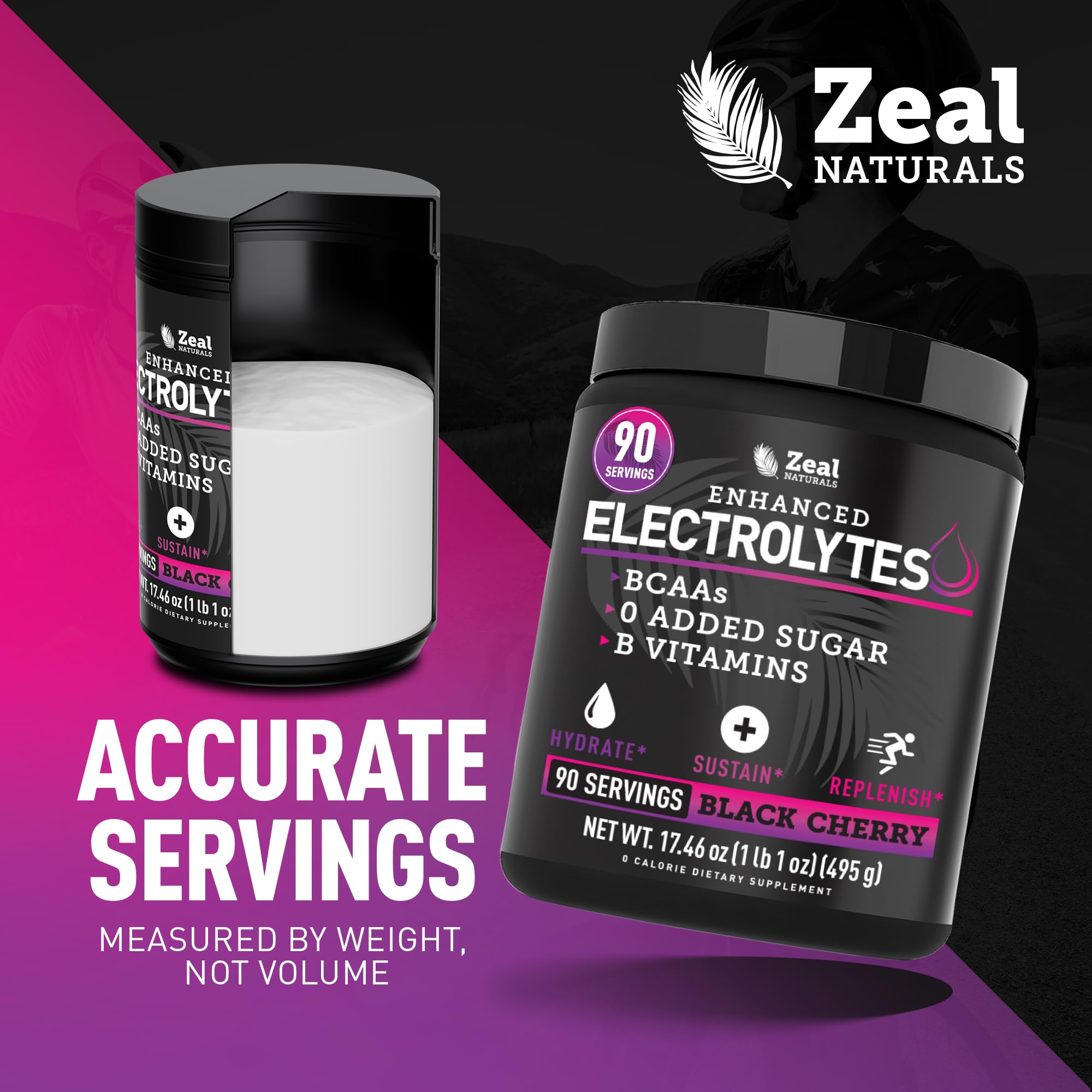 Zeal Naturals comparativa de porción junto a una cuchara medidora, control de dosis