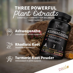 Zeal Naturals polvo de ashwagandha mostrando textura y pureza