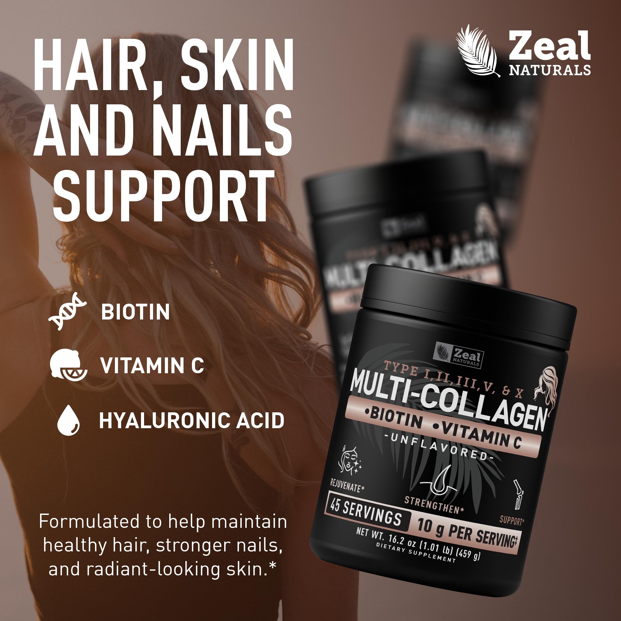 Zeal Naturals polvo mezclado en vaso, aporta aminoácidos esenciales