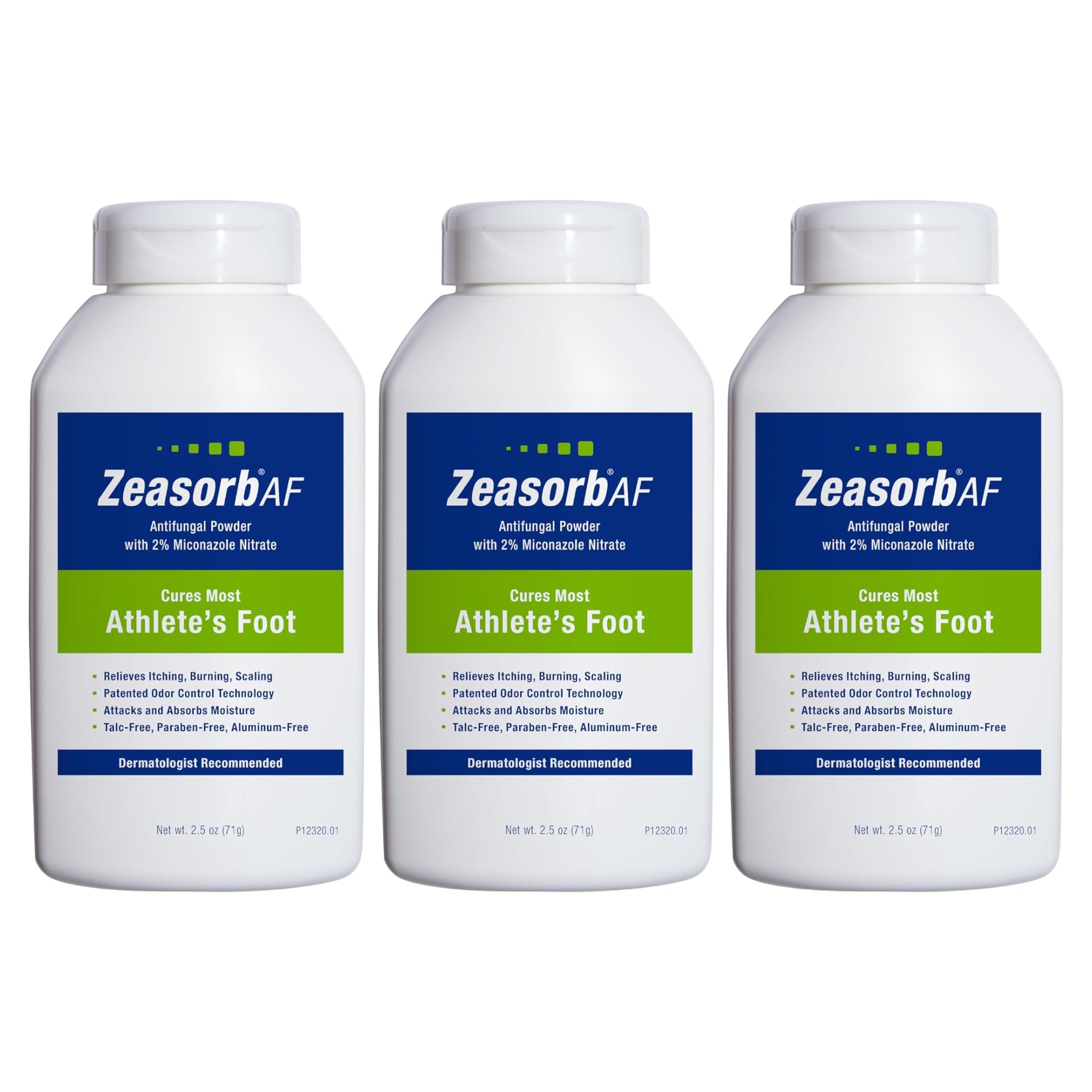 Zeasorb envase frontal mostrando el producto y control de humedad