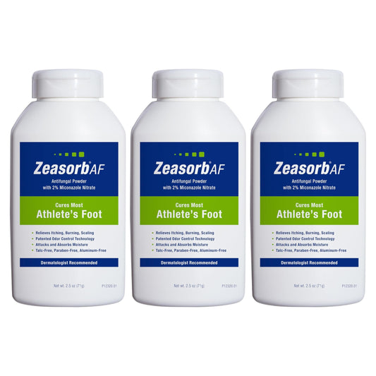 Zeasorb envase frontal mostrando el producto y control de humedad