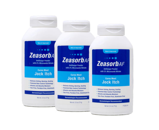Zeasorb envase frontal mostrando la etiqueta y ajuste de dosificación para control de humedad
