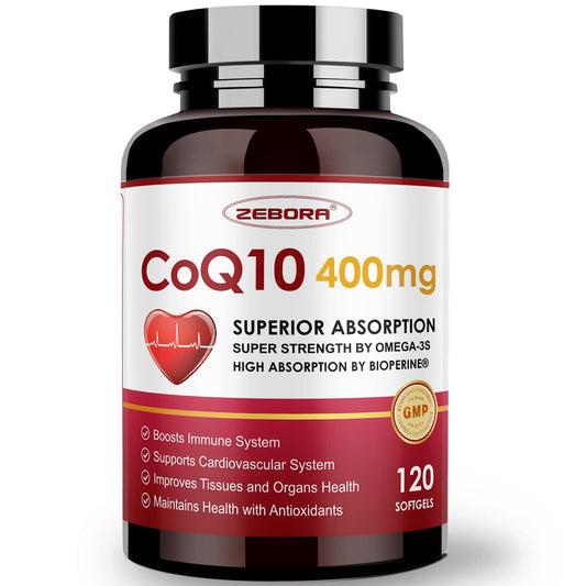 Cápsulas blandas ZEBORA CoQ10 400 mg para energía diaria y antioxidante suave