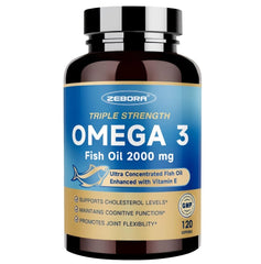 ZEBORA frontal del envase mostrando 120 softgels y beneficios claros