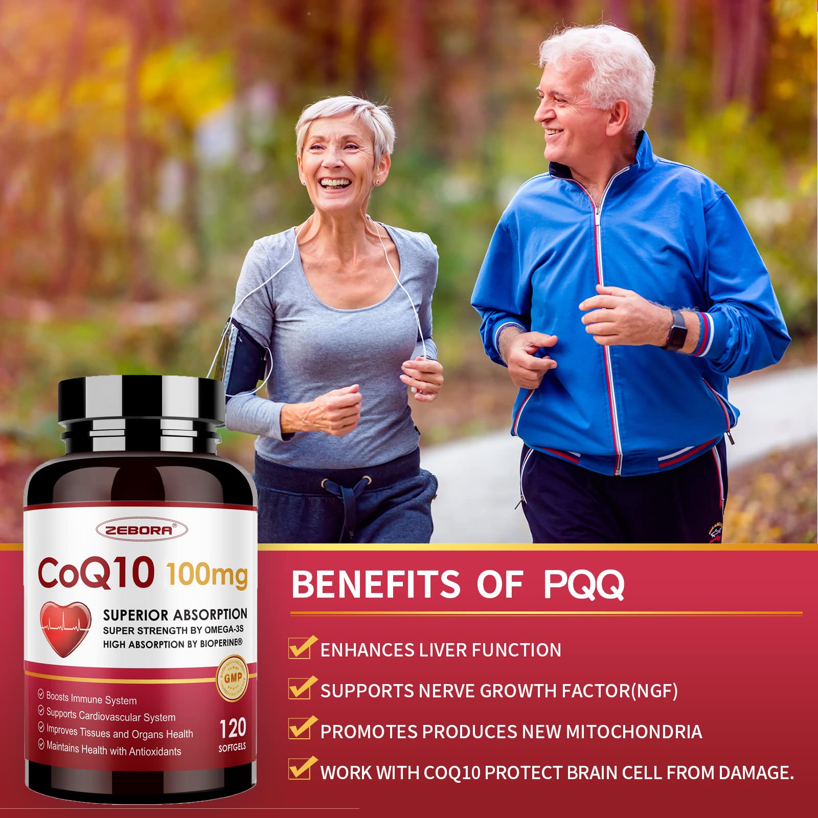 ZEBORA ingredientes clave omega-3, PQQ y lecitina en primer plano
