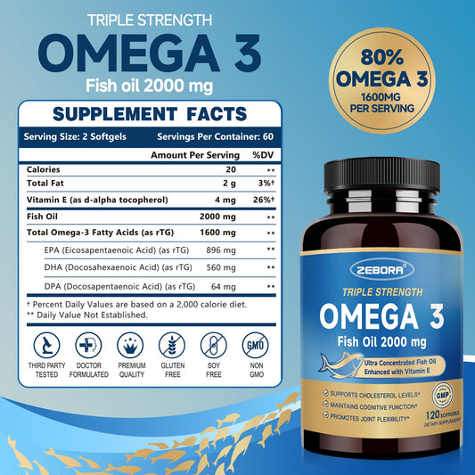 ZEBORA Omega-3 RTG de alta absorción para mejor asimilación de EPA, DHA y DPA.