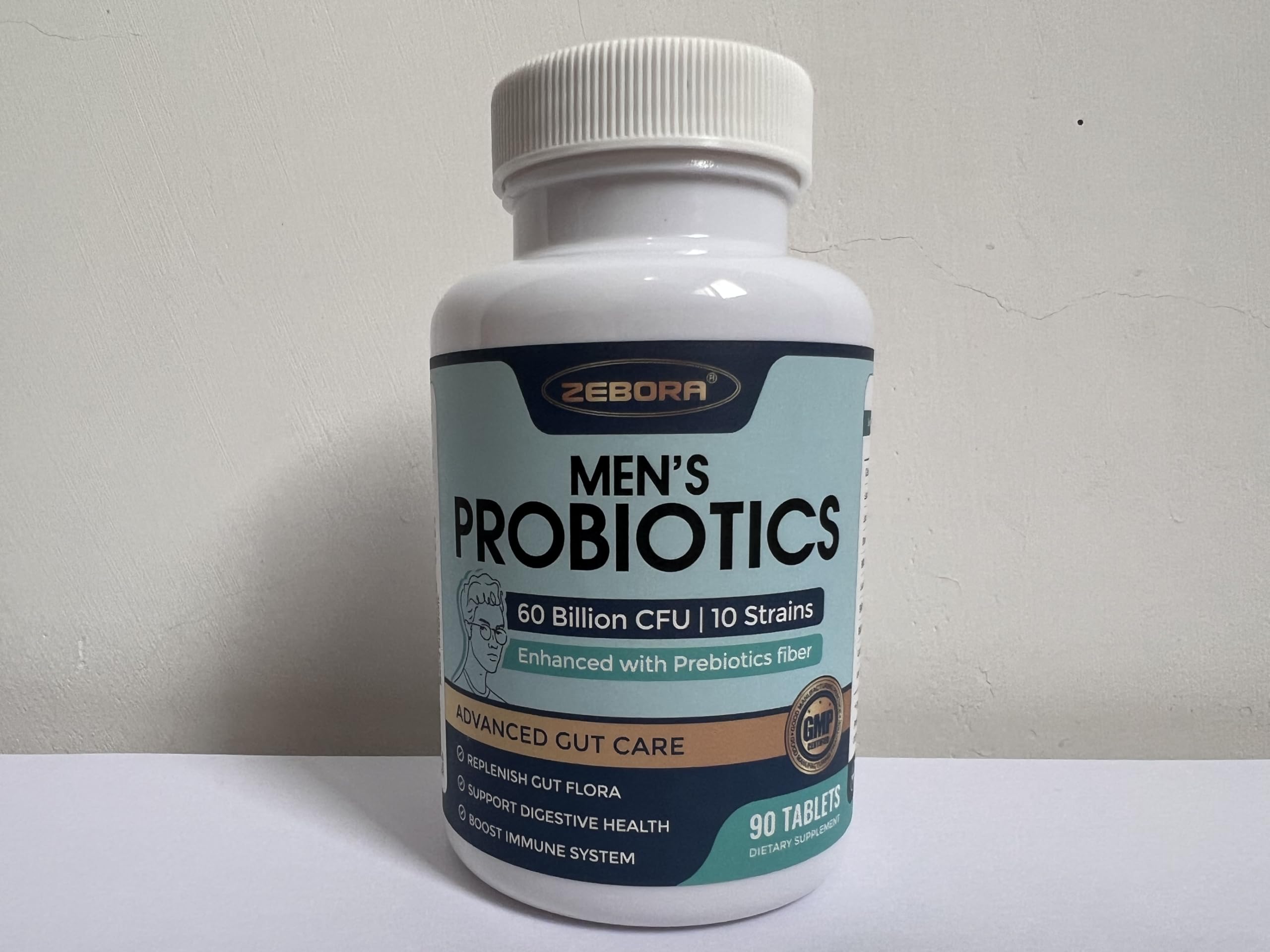 ZEBORA probióticos para hombres, envase estable, listo para almacenar.