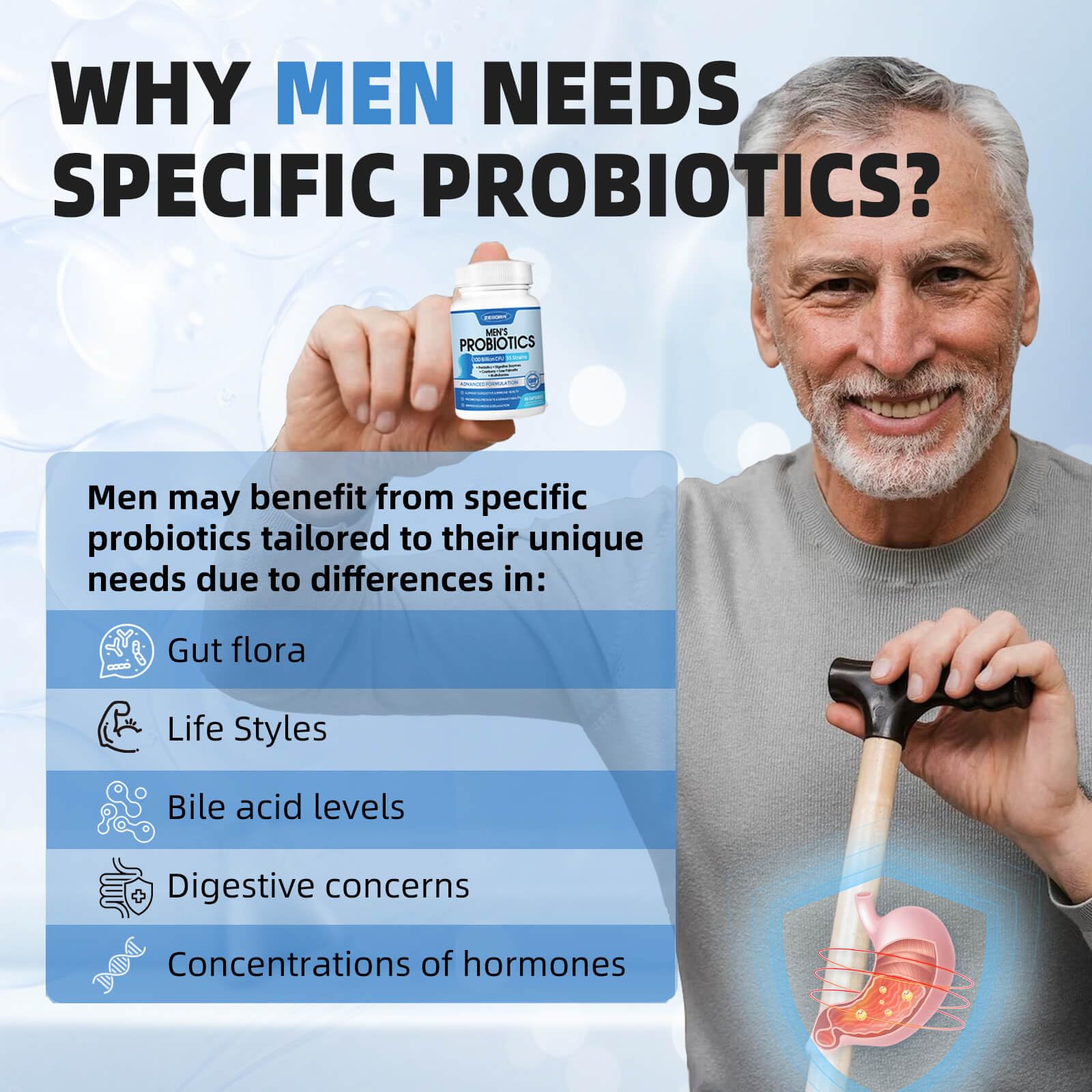 ZEBORA hombre activo haciendo ejercicio, soporte para vitalidad