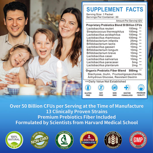 Frasco de ZEBORA Probiotics en polvo, listo para mezclar para una toma conveniente.