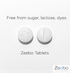 Zeebo tabletas textura de superficie detalle visible beneficios de pureza