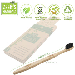 Zeek's Naturals primer plano de cerdas carbón, limpieza visual