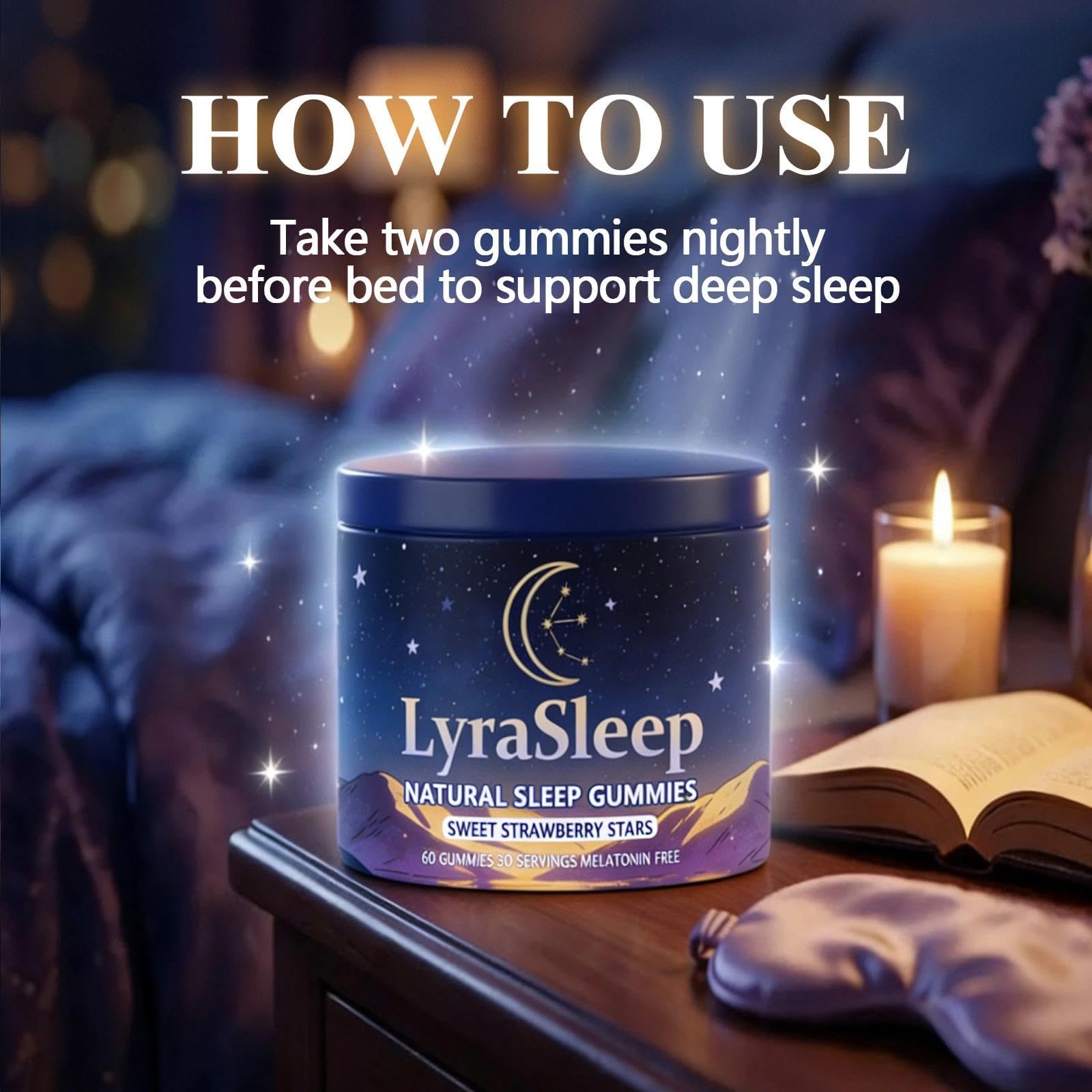 Zefdvc LyraSleep gomitas en mano, muestra la textura blanda y sabor afrutado