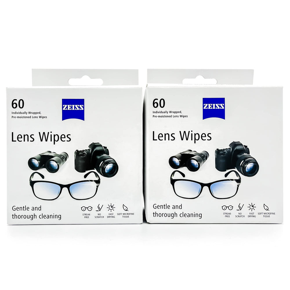 ZEISS frente del paquete de 120 toallitas mostrando portabilidad y cantidad