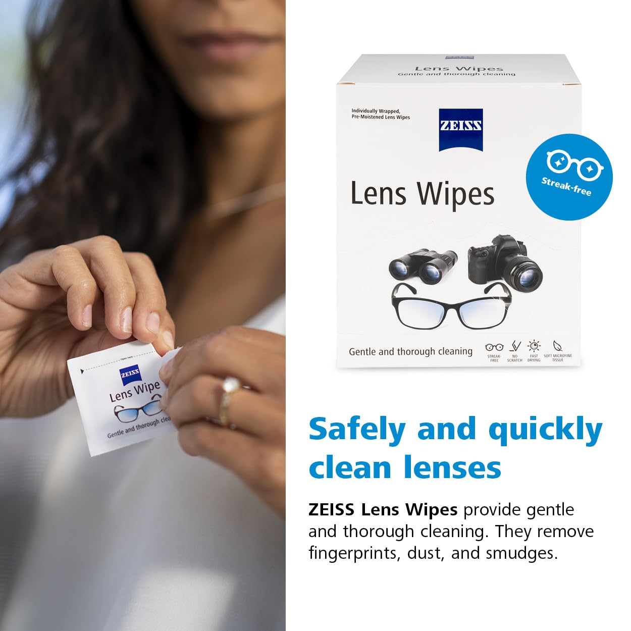 ZEISS etiqueta con información del producto y compatibilidad