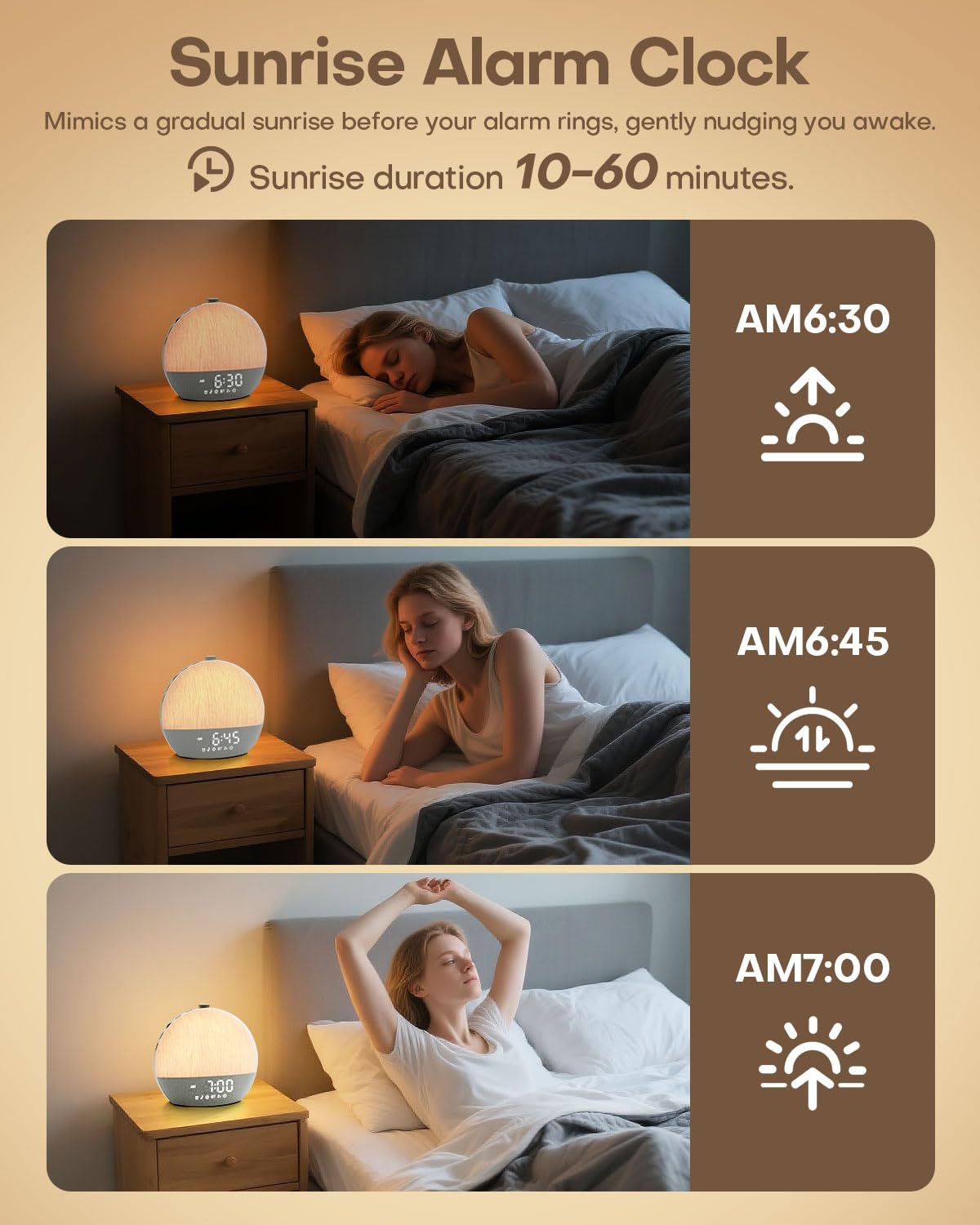Zelaclock en uso simulando amanecer para despertar más natural