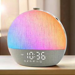 Zelaclock vista frontal con pantalla iluminada demostrando alarma suave