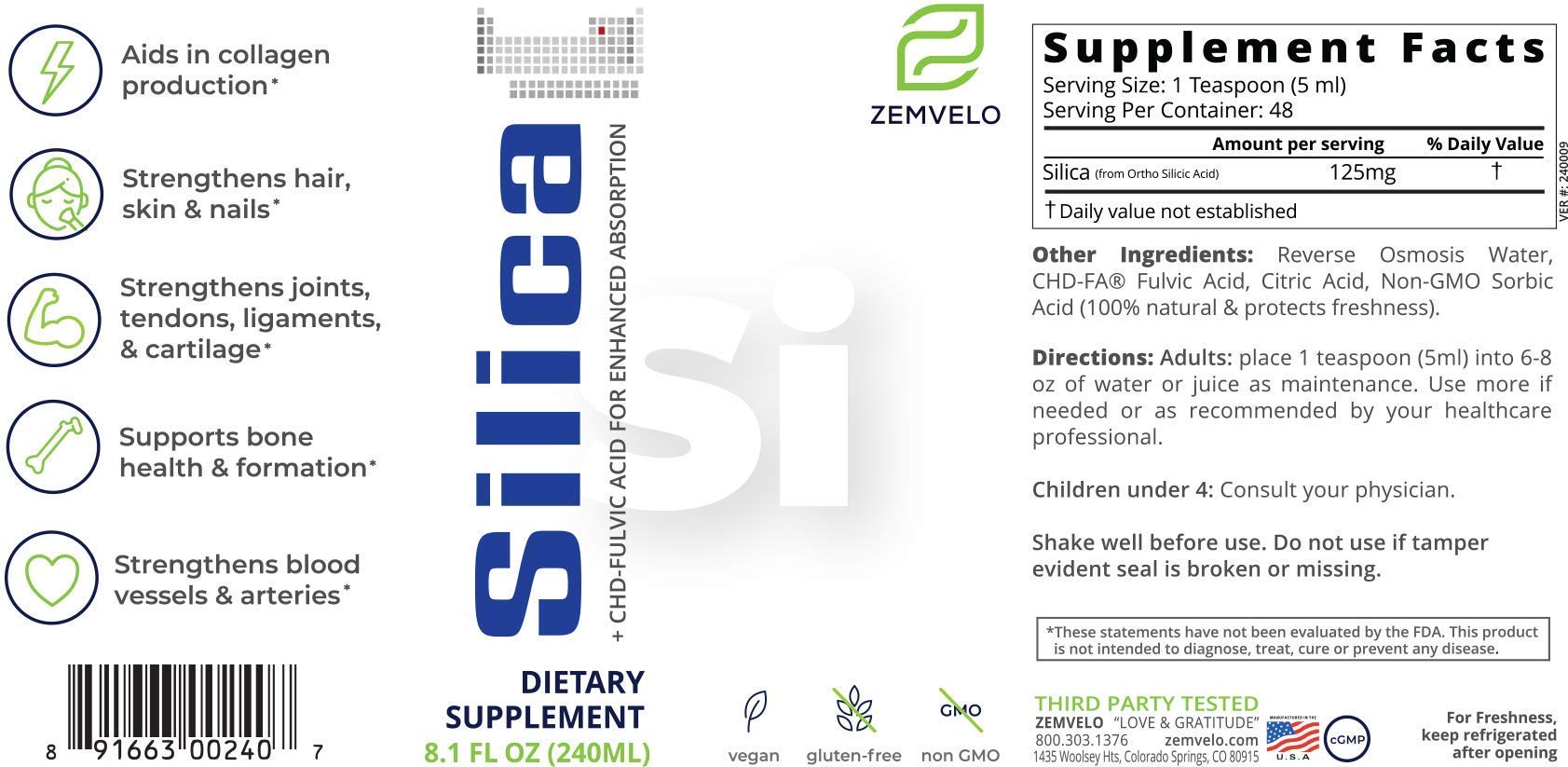 Zemvelo solución clara de sílice iónica en primer plano para rápida absorción