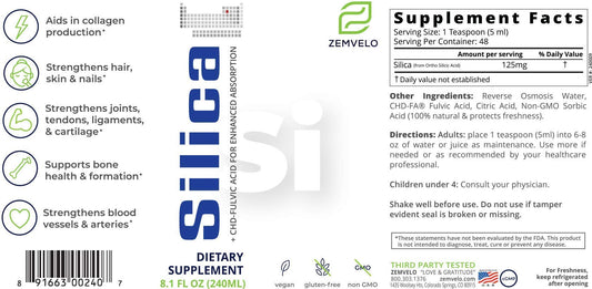 Zemvelo solución clara de sílice iónica en primer plano para rápida absorción