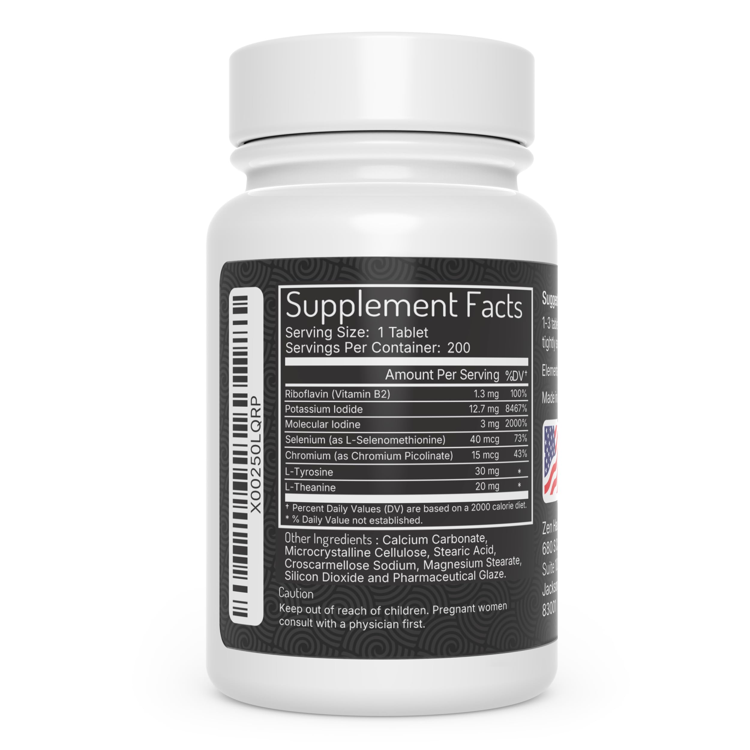 Zen Haus etiqueta nutricional enfocada en selenio y dosis de yodo para información clara