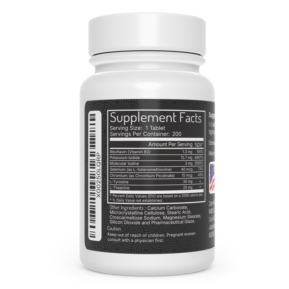Zen Haus etiqueta nutricional enfocada en selenio y dosis de yodo para información clara