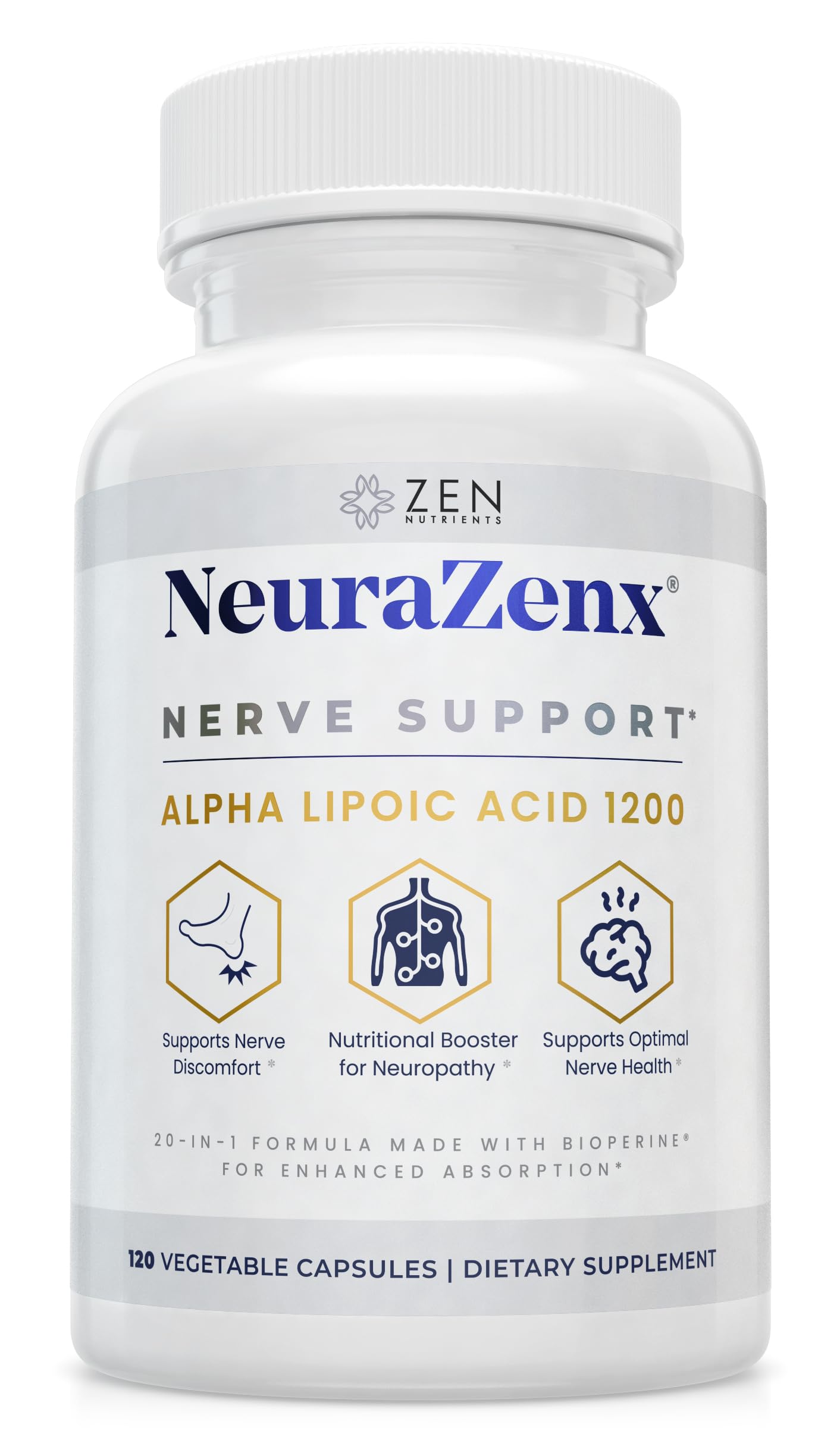 Zen Nutrients NeuraZenX vista frontal con etiqueta clara y beneficios