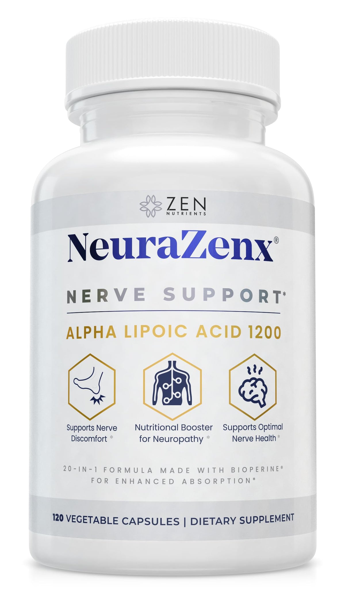 Zen Nutrients NeuraZenX vista frontal con etiqueta clara y beneficios