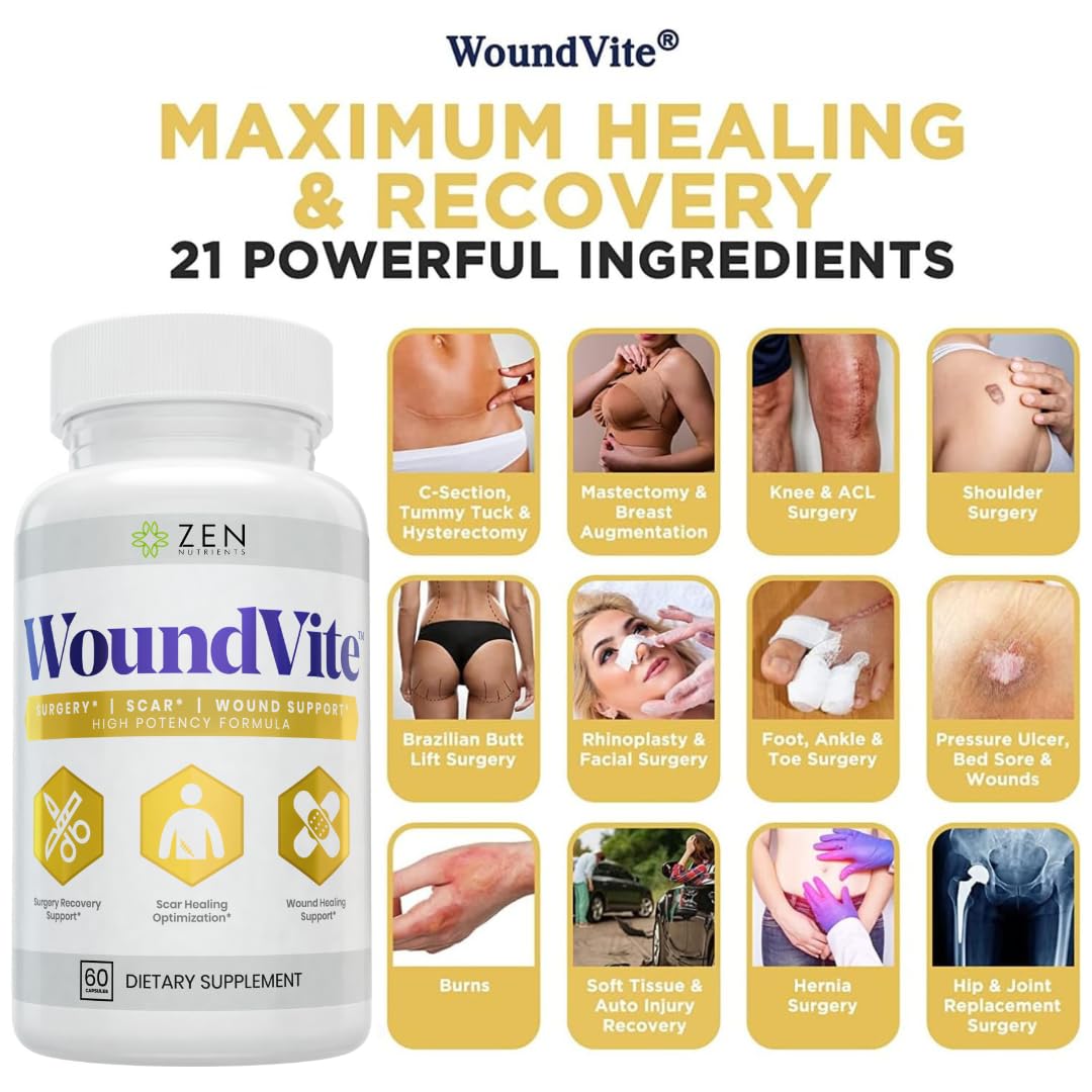 Envase de Zen Nutrients WoundVite con cápsulas en la mano para dosificación fácil