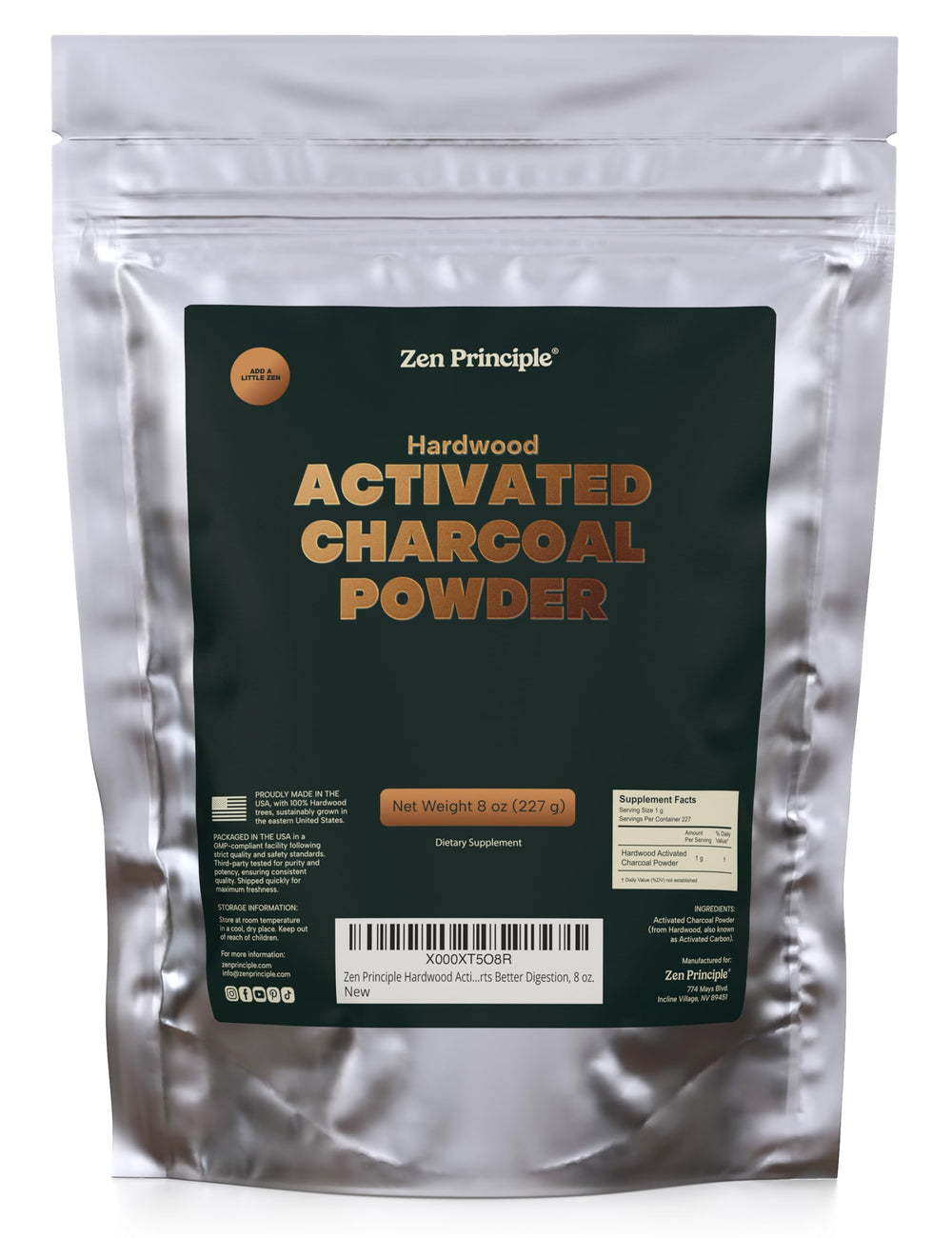 Zen Principle envase frontal 8 oz mostrando diseño y calidad americana