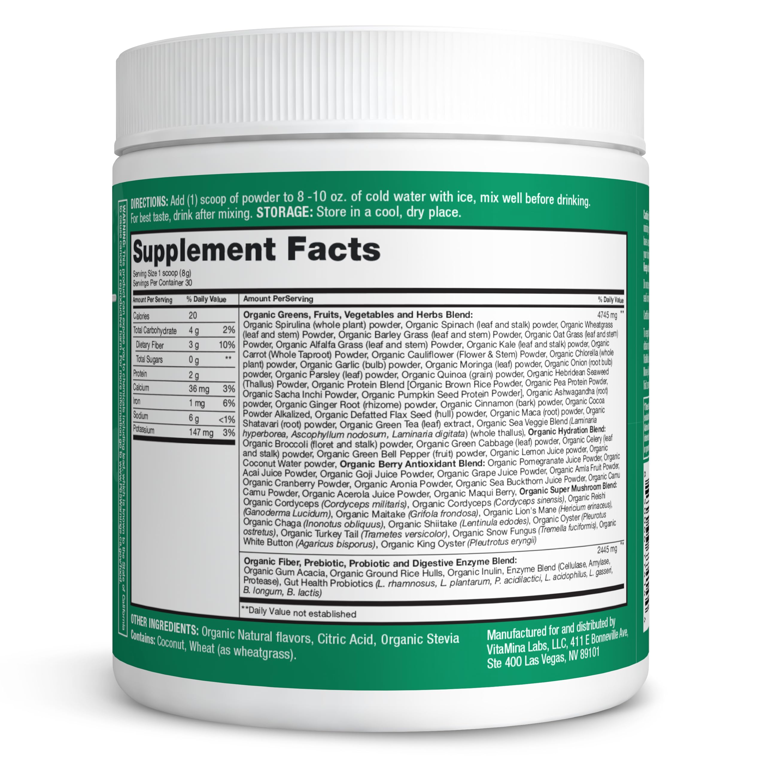 Zena Nutrition etiqueta USDA Organic certificada para confianza en ingredientes