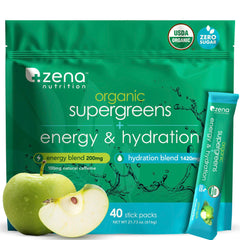 Zena Nutrition frente de caja mostrando sobres y beneficios energéticos