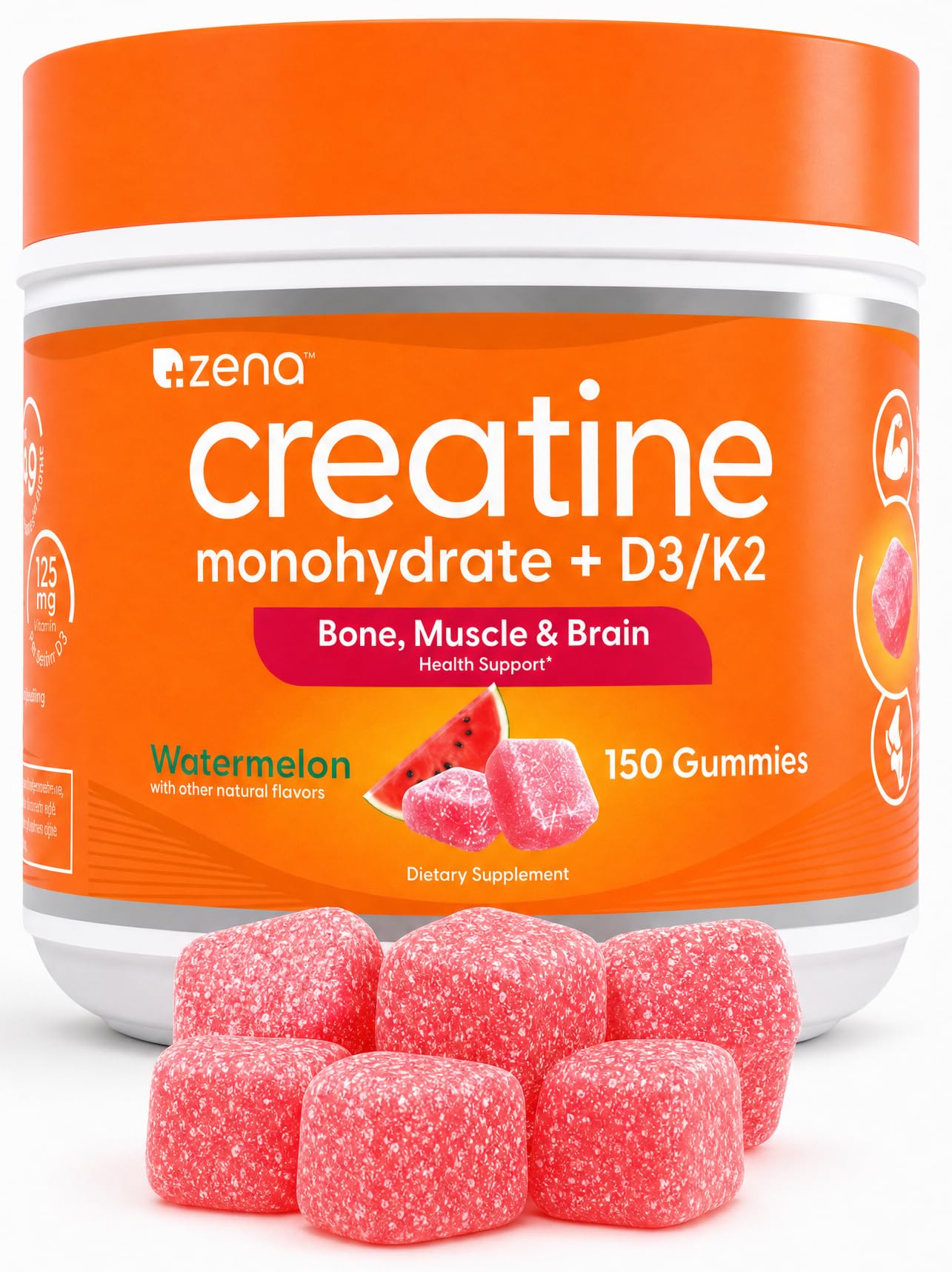 Zena Nutrition frasco frontal con gominolas sandía, visual claro y atractivo