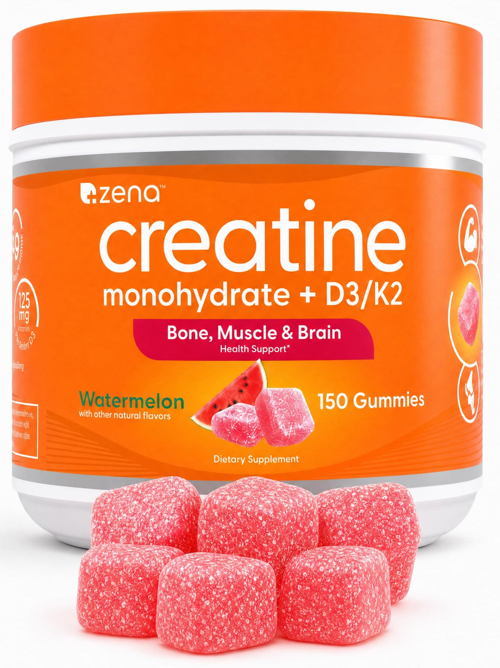 Zena Nutrition frasco frontal con gominolas sandía, visual claro y atractivo