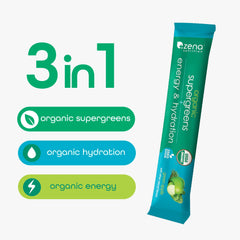 Zena Nutrition sobre abierto con polvo verde, práctico para llevar