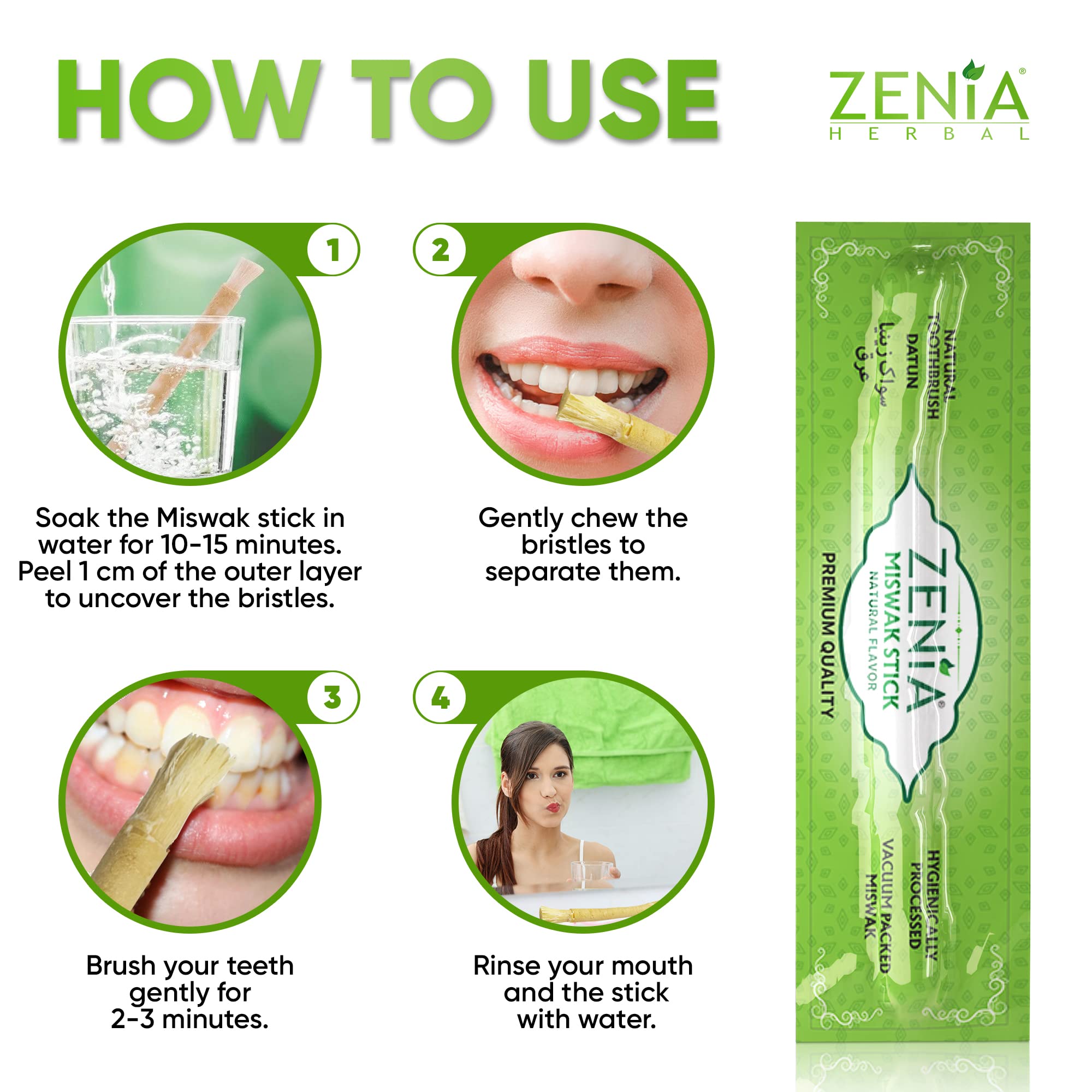 Primer plano de fibras del miswak Zenia, detalle que mejora la limpieza interdental