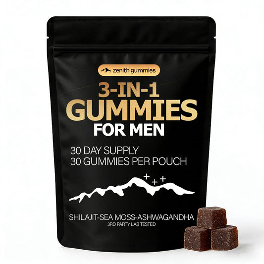 Zenith Gummies empaque frontal mostrando etiqueta y beneficios