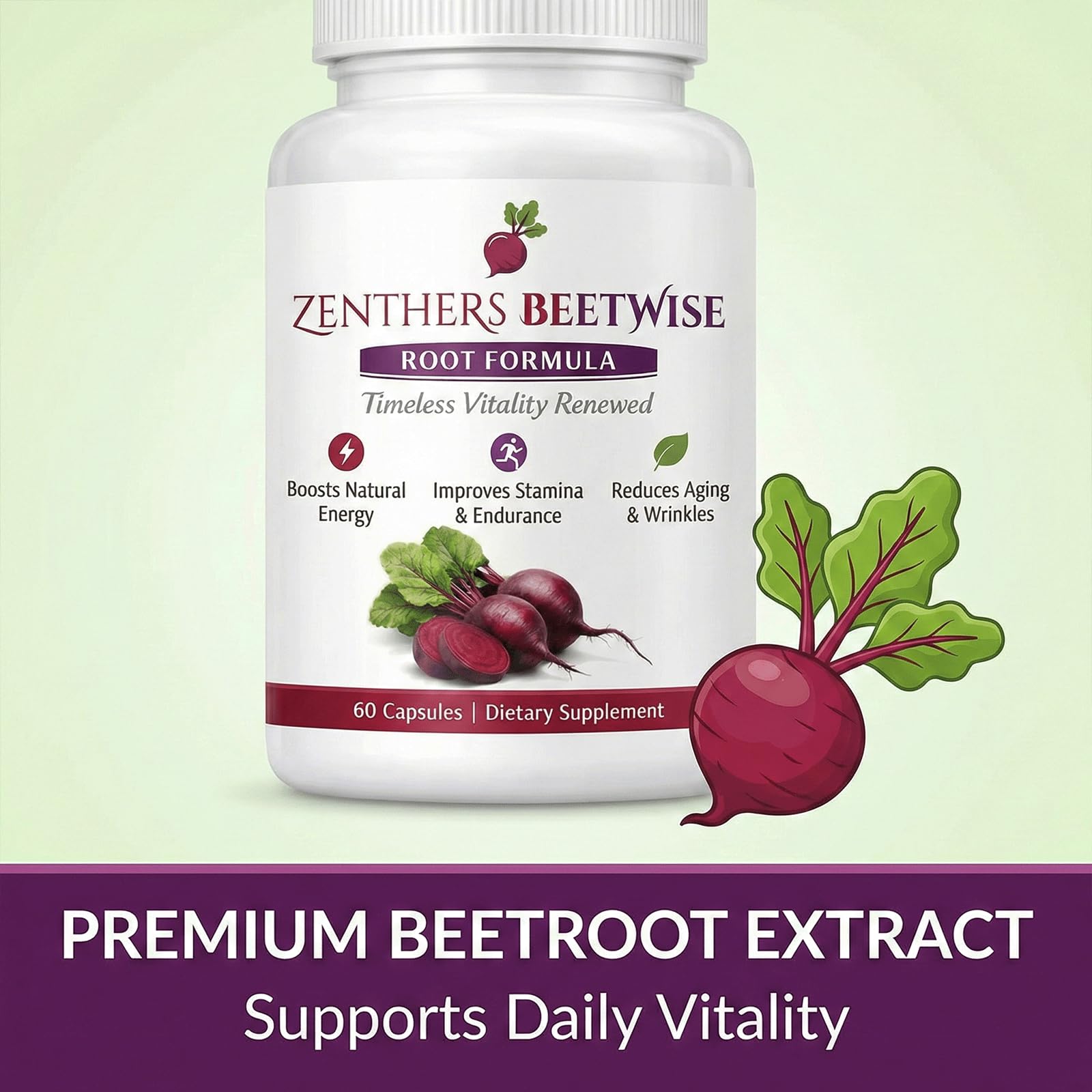 Zenthers Beetwise persona tomando cápsula antes de ejercicio para energía vegetal