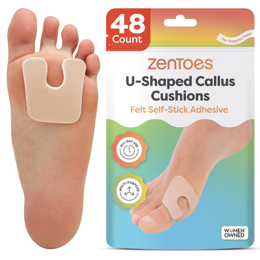 ZenToes paquete frontal mostrando 48 almohadillas y portabilidad