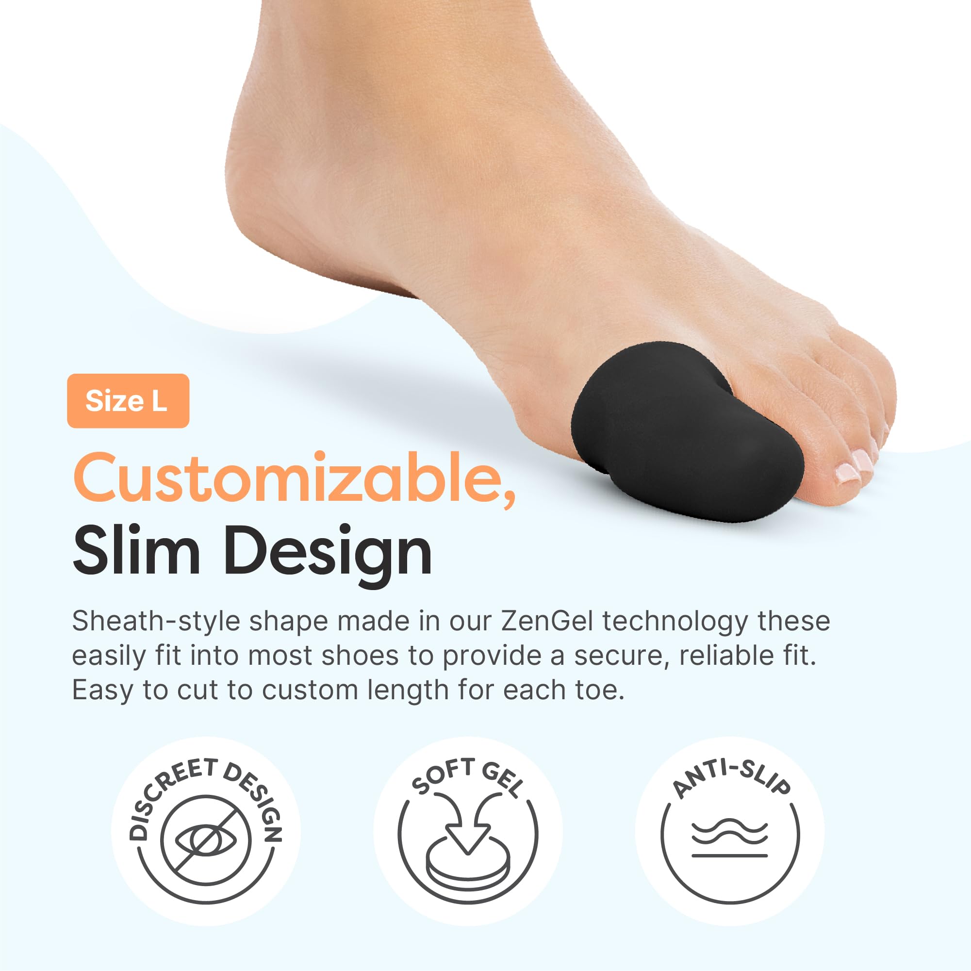 ZenToes primer plano textura del gel que muestra amortiguación suave