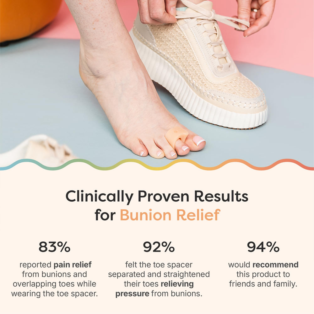 ZenToes en uso dentro de un zapato proporcionando espacio entre dedos