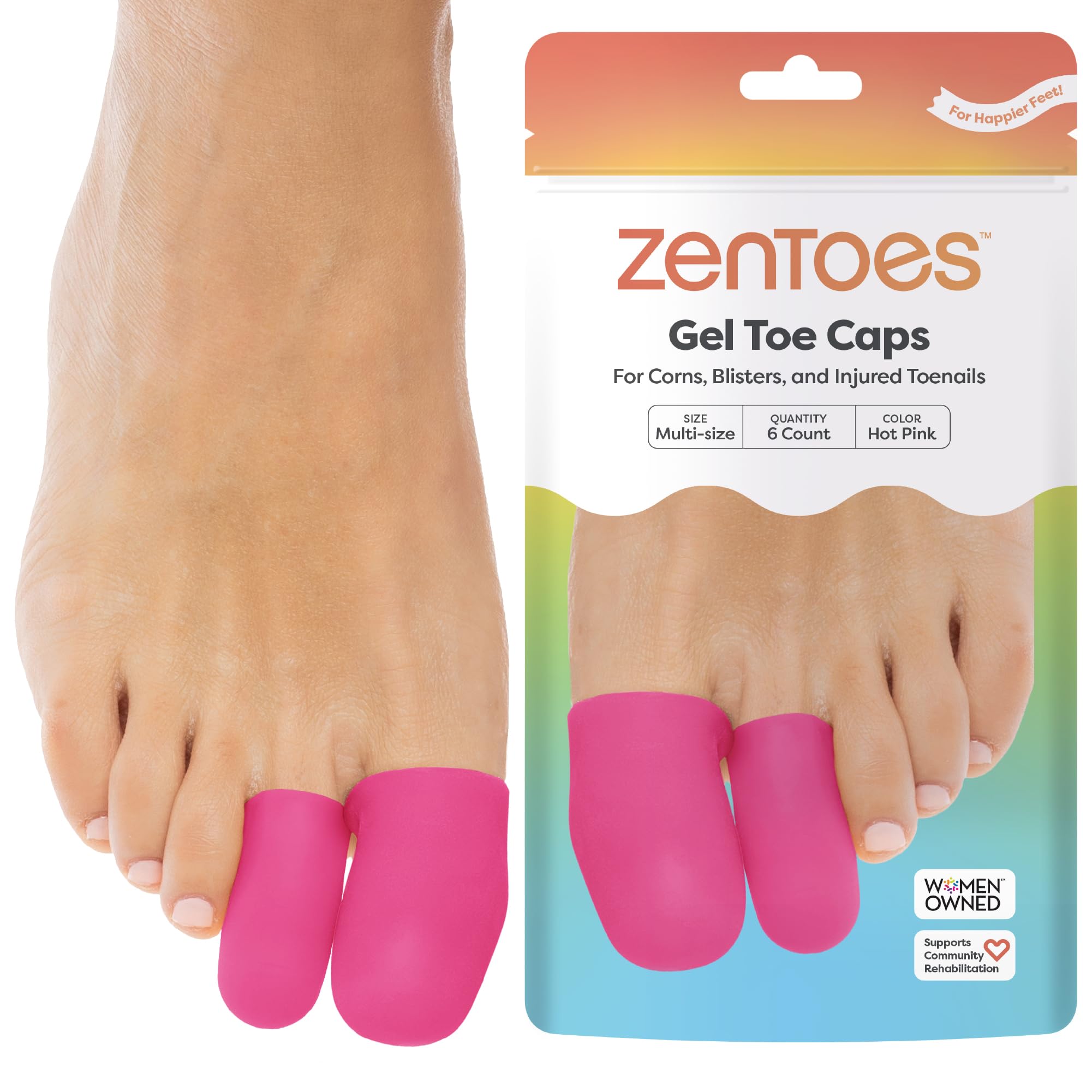 ZenToes empaque frontal mostrando el set de 6 para comodidad inmediata