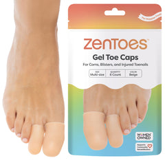 ZenToes empaque frontal beige mostrando pack y beneficio comodidad